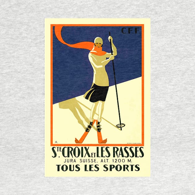 Vintage Swiss Skiing Travel Poster - Ste. Croix et Les Rasses by Naves